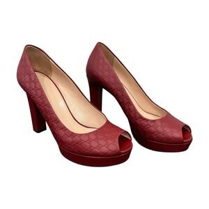 Gucci Guccissima Leather GG Pumps Peep Toe Platform Size 37 EU 7 US Burgundy